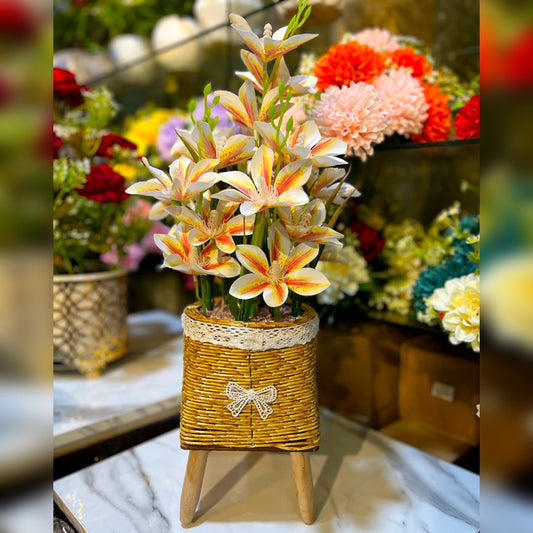 Artificial Lily Flower Arrangement in Woven Basket 1 ft height