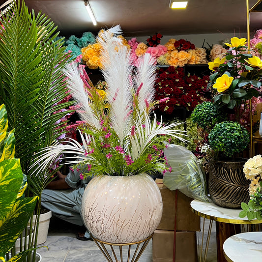 Elegant Ceramic Bowl Flower Arrangement with Metal Stand