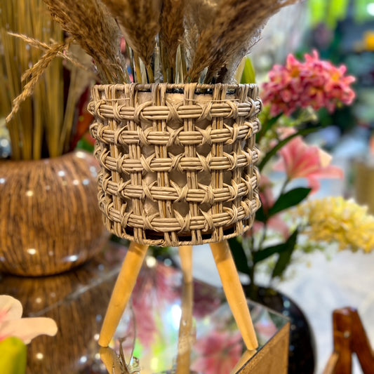 Tall Artificial Furry Plant in Woven Basket – 4.5ft