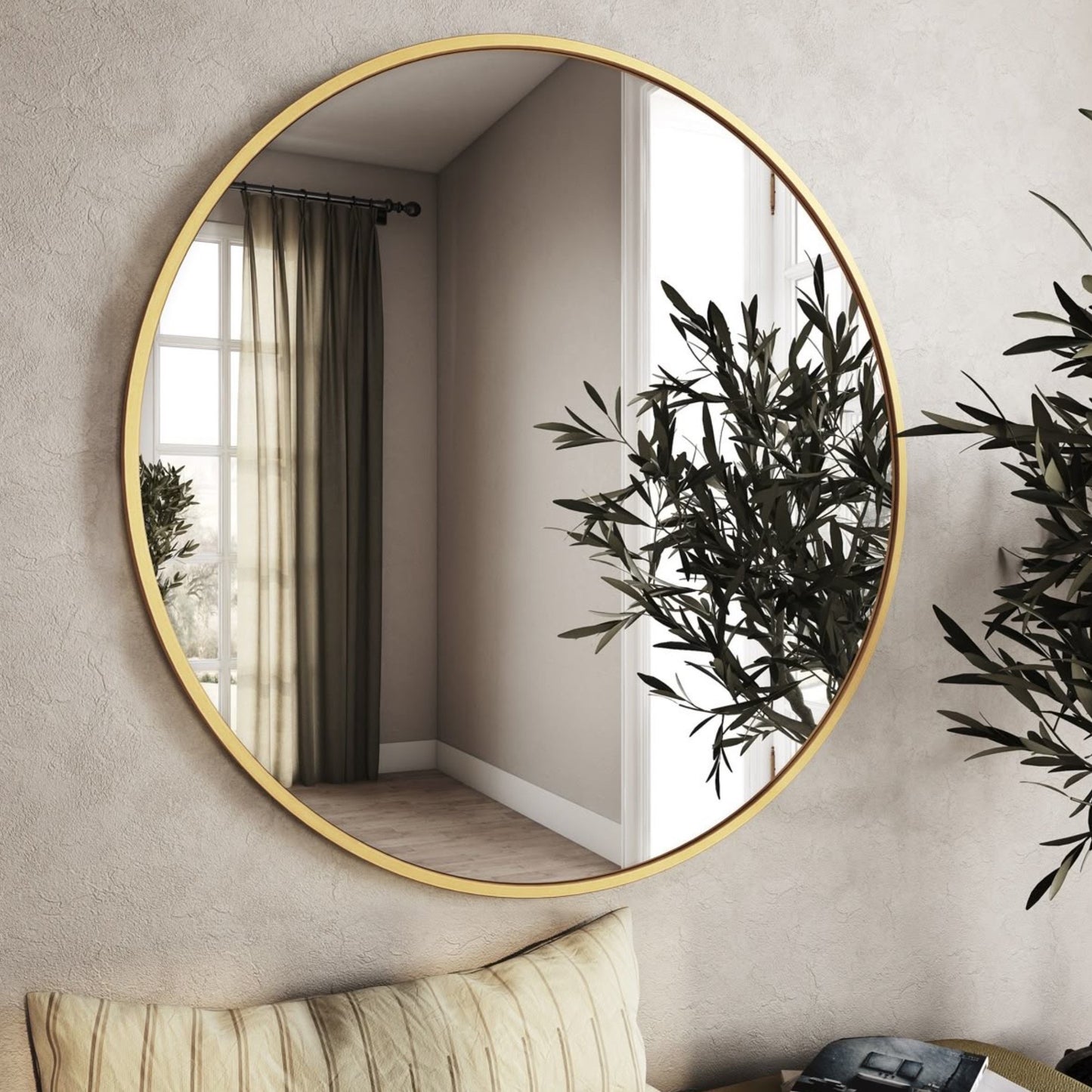 Round Wall Mirror with Iron Frame – Modern Decorative Mirror for Living Room, Bedroom & Hallway