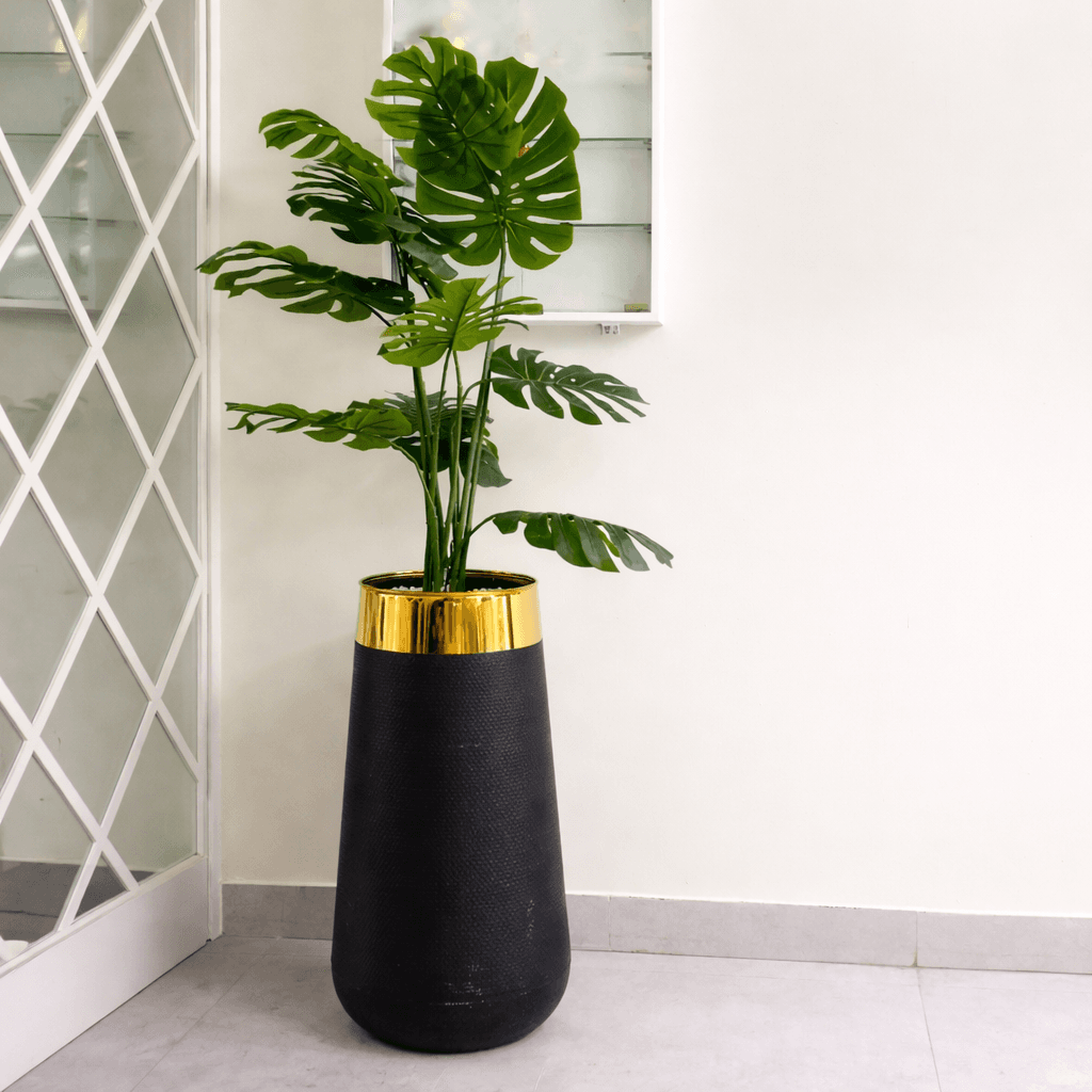 5 ft Artificial Monstera Deliciosa Plant with Black & Gold Ceramic Planter Tall Indoor Decorative Plant