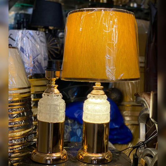Golden Crystal Table Lamps with Fabric Shade – Set of 2, Elegant Decorative Lighting (18 Inch)