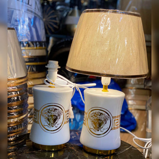 Versace-Inspired Ceramic Table Lamp with Fabric Shade – Luxury Decorative Lighting