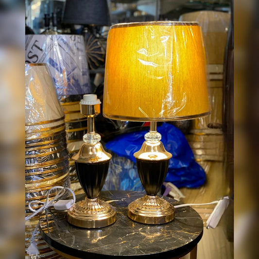 Black & Gold Ceramic Table Lamps with Golden Fabric Shade – Set of 2, Luxury Decorative Lighting (18 Inch)
