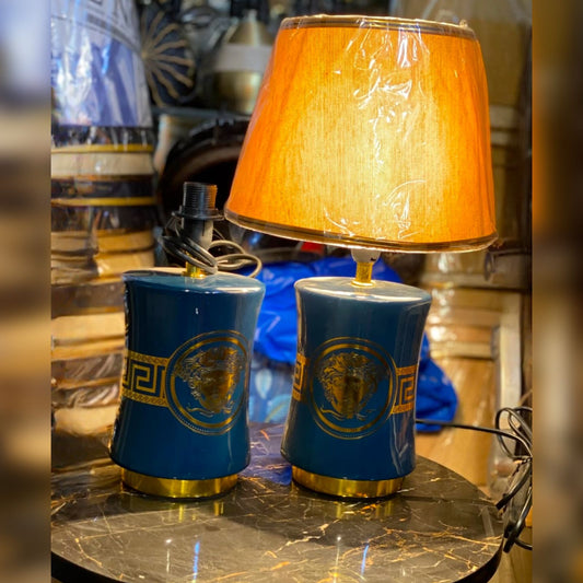 Blue Versace-Inspired Ceramic Table Lamp with Fabric Shade – Luxury Decorative Lighting (18 Inch)