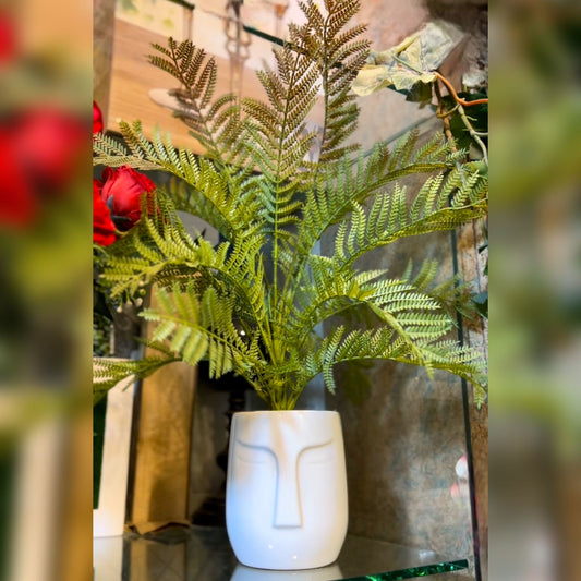 Face Shaped Ceramic Vase with Artificial Plant – Modern Decorative Piece for Home & Office