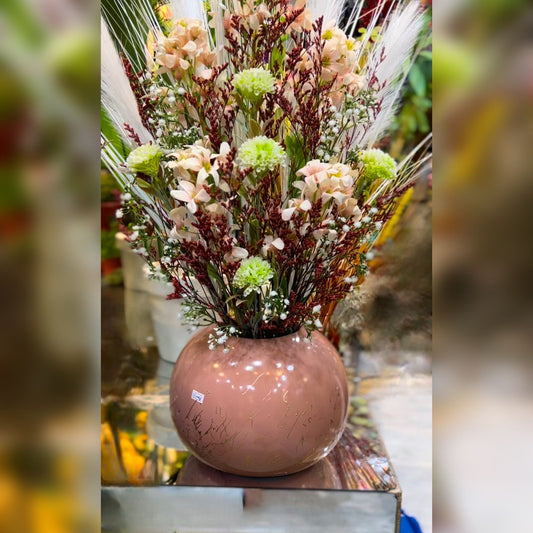Decorative Artificial Flower Arrangement in Round Pink Ceramic Pot – Home & Office Decor