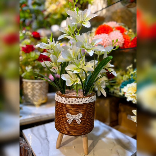 Artificial Lily Flower Arrangement in Woven Basket 1 ft height