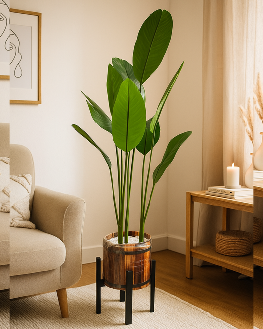 5.5FT Artificial Banana Plant in Wooden Pinterest Planter | Modern Indoor Décor