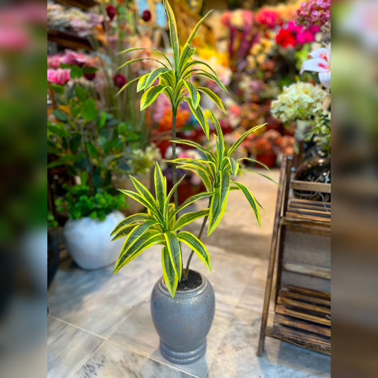 3ft Two-Tone Artificial Plant in Shiny Ceramic Chalk Vase