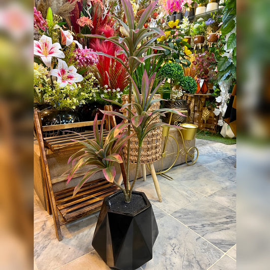 3.5ft Purple Leaves Artificial Plant in Black Diamond Chalk Planter