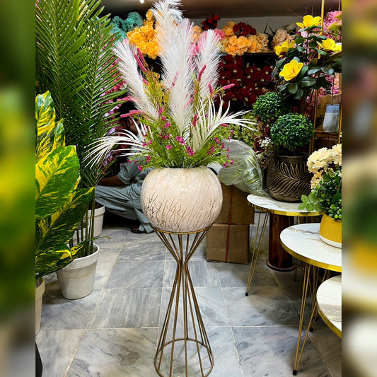 Elegant Ceramic Bowl Flower Arrangement with Metal Stand