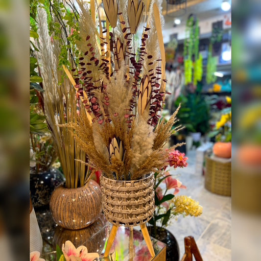 Tall Artificial Furry Plant in Woven Basket – 4.5ft