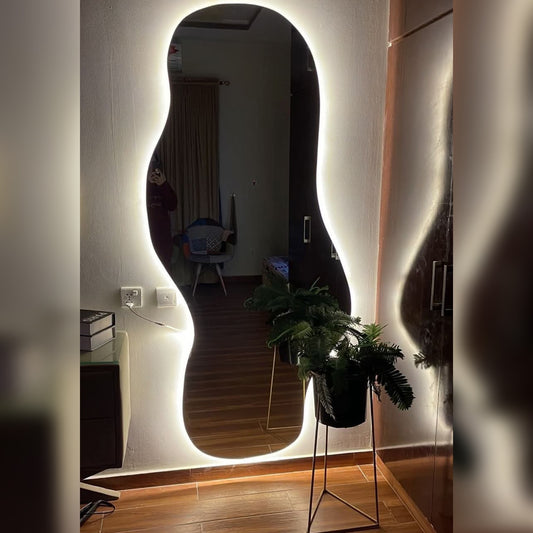 LED Blob Mirror 6x2.5 ft | Modern Wall Mirror with Built-in LED Light