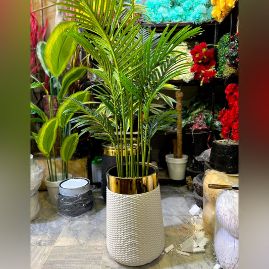 5.5ft Artificial Areca Palm Plant with White & Gold Woven Planter Indoor PVC Rubber Decorative Plant