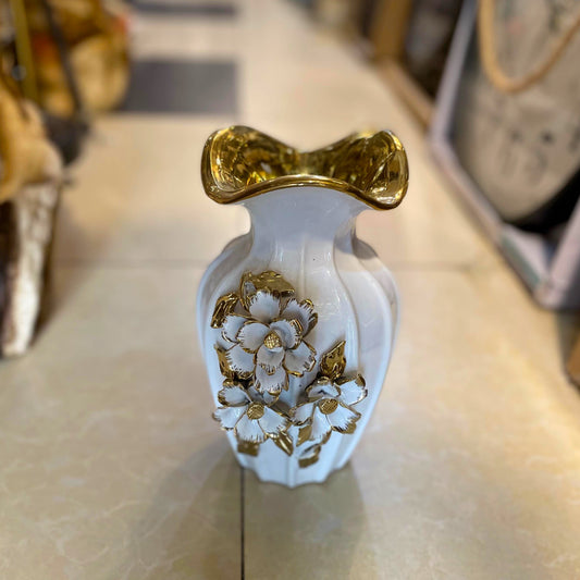 White & Gold Ceramic Flower Vase – Luxury Decorative Table Centerpiece