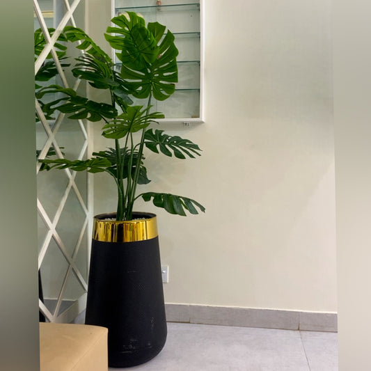 6ft Artificial Monstera Deliciosa Plant with Black & Gold Ceramic Planter  Tall Indoor Decorative Plant