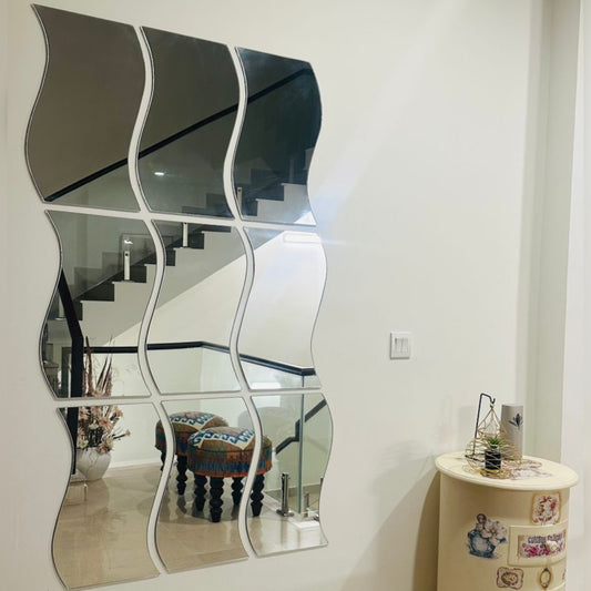 Modern Wavy Wall Mirror Set Decorative Wall Mounted Mirror for Living Room, Bedroom & Hallway