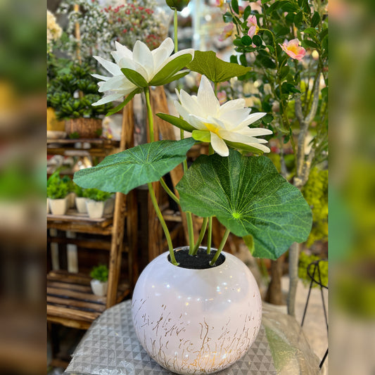 Artificial Lotus Lily Flower Plant 2.5 ft in Ceramic Pot  Decorative Indoor Flower Arrangement for Home & Office